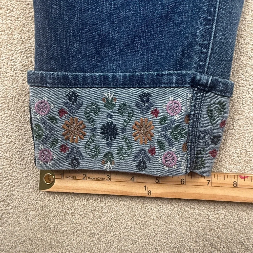 Vintage America Blues Weekend‎ Jean 20W Dark Wash Floral Embroidered Cuff Denim